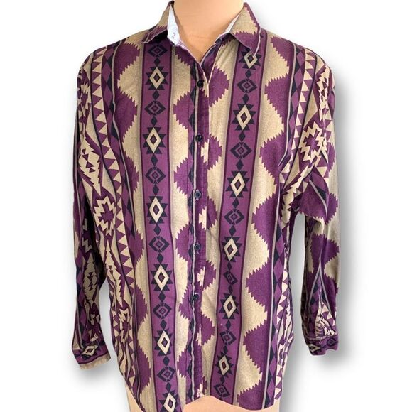 Vintage Roper Shirt Purple Tan Southwestern Oversized Striped Tribal Aztec Print - Picture 2 of 12